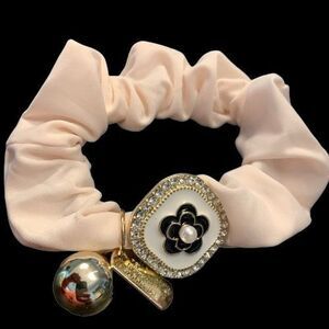 Girl’s Pink Camellia Flower Scrunchie with Charms Hair Tie Hair Band Ponytail